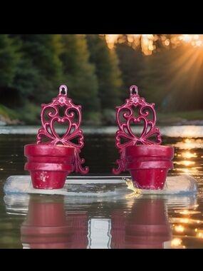Vintage Painted Red Cast Iron Set of 2 Wall Sconces for Candles or Plant Pots